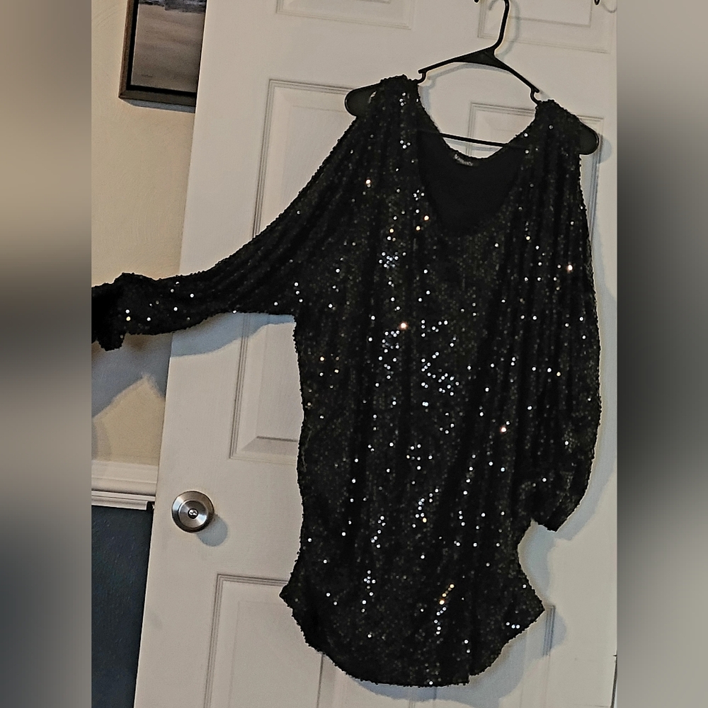 Roaman's Black Sequin Embellished Top